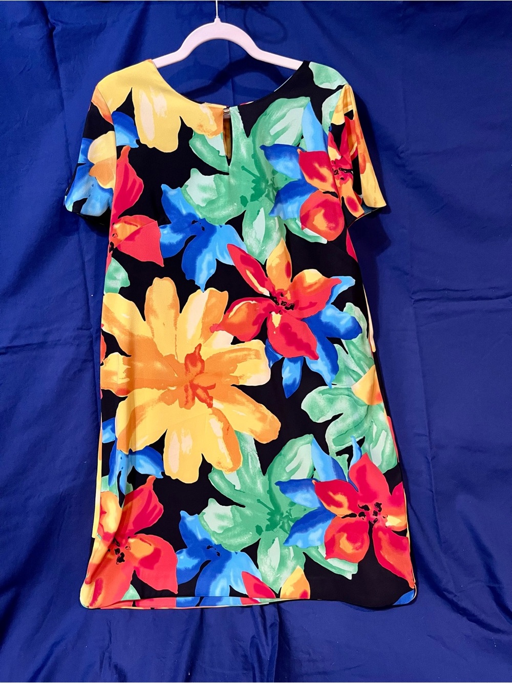 AGB Size 16 Tropical Floral Black Multicolor Shift Dress Short Sleeve - Picture 4 of 10